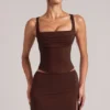 Tula Mid-Rise Bodycon Ultra Mini Φούστης με Split σε χρώμα Chocolate Brown Tula Mid-Rise Bodycon Ultra Mini Φούστης με Split σε χρώμα Chocolate Brown