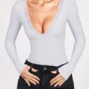 Verity Ribbed Modal Long-Sleeve Plunge Κορμάκι σε γκρι Verity Ribbed Modal Long-Sleeve Plunge Κορμάκι σε γκρι