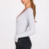 Verity Ribbed Modal Long-Sleeve Plunge Κορμάκι σε γκρι Verity Ribbed Modal Long-Sleeve Plunge Κορμάκι σε γκρι