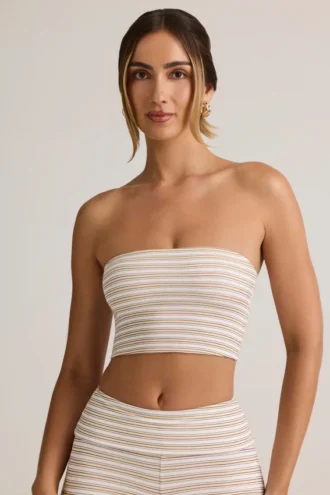 Verna Modal Strapless Crop Top σε ροζ και κίτρινο ριγέ