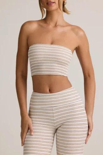 Verna Modal Strapless Crop Top σε ροζ και κίτρινο ριγέ