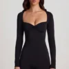 Vionne Soft Jersey Sweetheart Long-Sleeve Mini Ολόσωμο Σορτς σε μαύρο