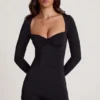 Vionne Soft Jersey Sweetheart Long-Sleeve Mini Ολόσωμο Σορτς σε μαύρο