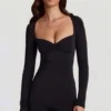 Vionne Soft Jersey Sweetheart Long-Sleeve Mini Ολόσωμο Σορτς σε μαύρο