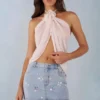 Virelle Halterneck Open-Front Μπλούζα σε χρώμα ιβουάρ Virelle Halterneck Open-Front Μπλούζα σε χρώμα ιβουάρ