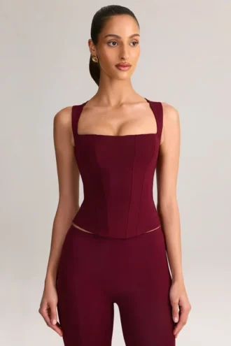 Vivee Modal Square-Neck Μπλούζα σε χρώμα Wine