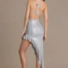 Vivienne Premium Embellished Plunge Asymmetric Μάξι Φορέμα σε ασημί