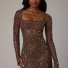 Zeta Sheer Embellished Long Sleeve A-Line Μίνι Φορέμα σε χρώμα Deep Cocoa Zeta Sheer Embellished Long Sleeve A-Line Μίνι Φορέμα σε χρώμα Deep Cocoa