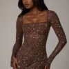 Zeta Sheer Embellished Long Sleeve A-Line Μίνι Φορέμα σε χρώμα Deep Cocoa Zeta Sheer Embellished Long Sleeve A-Line Μίνι Φορέμα σε χρώμα Deep Cocoa