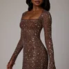 Zeta Sheer Embellished Long Sleeve A-Line Μίνι Φορέμα σε χρώμα Deep Cocoa Zeta Sheer Embellished Long Sleeve A-Line Μίνι Φορέμα σε χρώμα Deep Cocoa