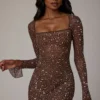 Zeta Sheer Embellished Long Sleeve A-Line Μίνι Φορέμα σε χρώμα Deep Cocoa Zeta Sheer Embellished Long Sleeve A-Line Μίνι Φορέμα σε χρώμα Deep Cocoa