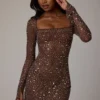 Zeta Sheer Embellished Long Sleeve A-Line Μίνι Φορέμα σε χρώμα Deep Cocoa Zeta Sheer Embellished Long Sleeve A-Line Μίνι Φορέμα σε χρώμα Deep Cocoa