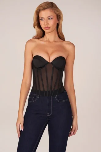 Zoa Bandeau Lace-Up Corset Top  σε μαύρο